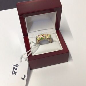 Elegant Multicolor Gemstone yellow enamel Ring 925 silver lrg size 8 fun 🌈💍